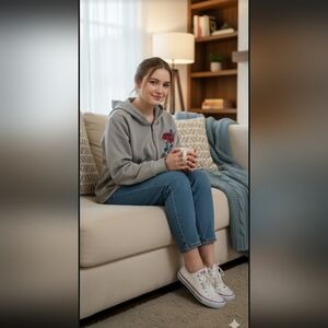 Context Grey with Red rose embroidered full zip hoodie Size 2X Cozy